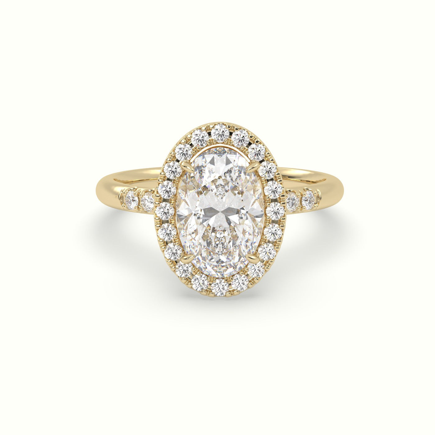 Oval Cut Halo Diamond Engagement Ring — Yellow Gold