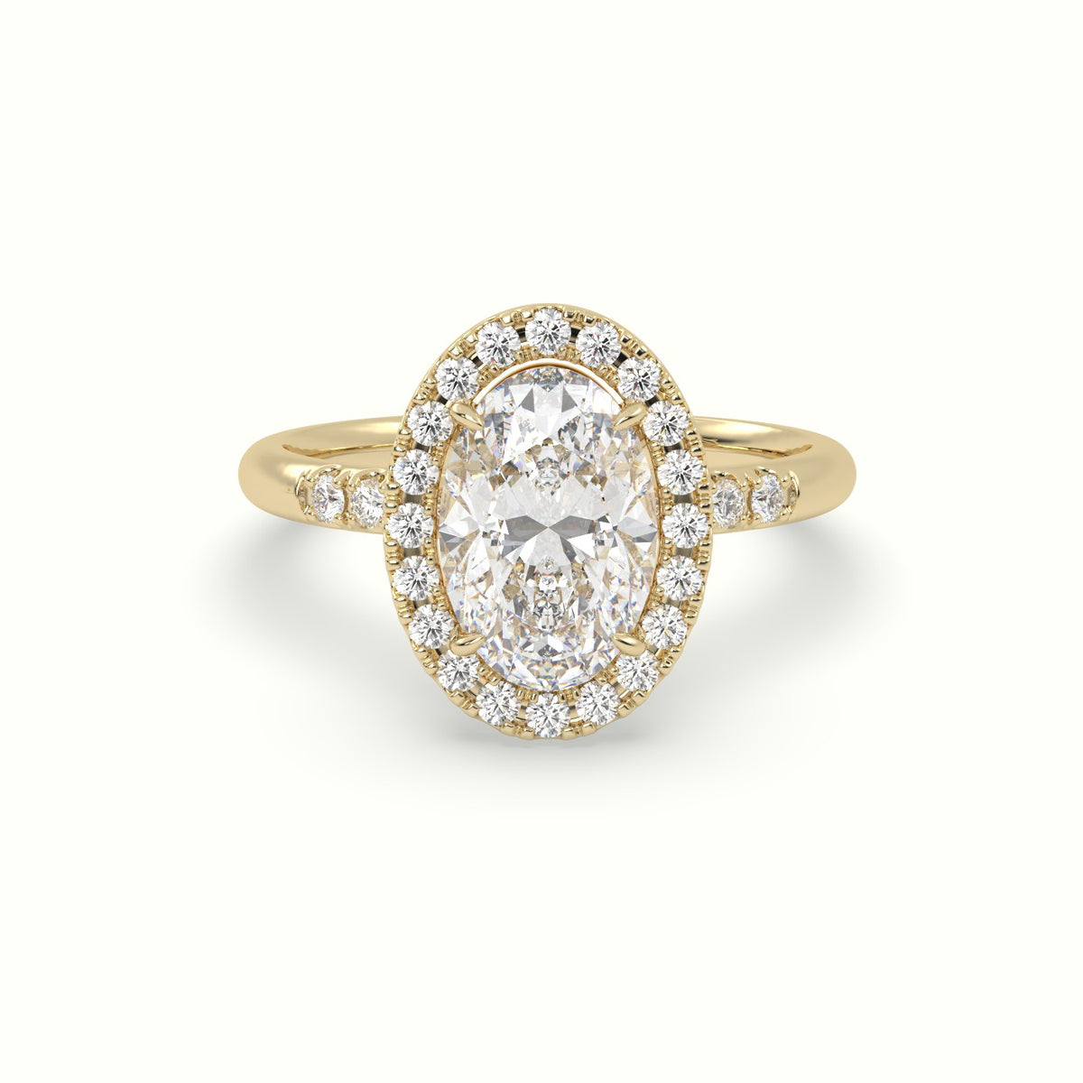 Oval Cut Halo Diamond Engagement Ring — Yellow Gold