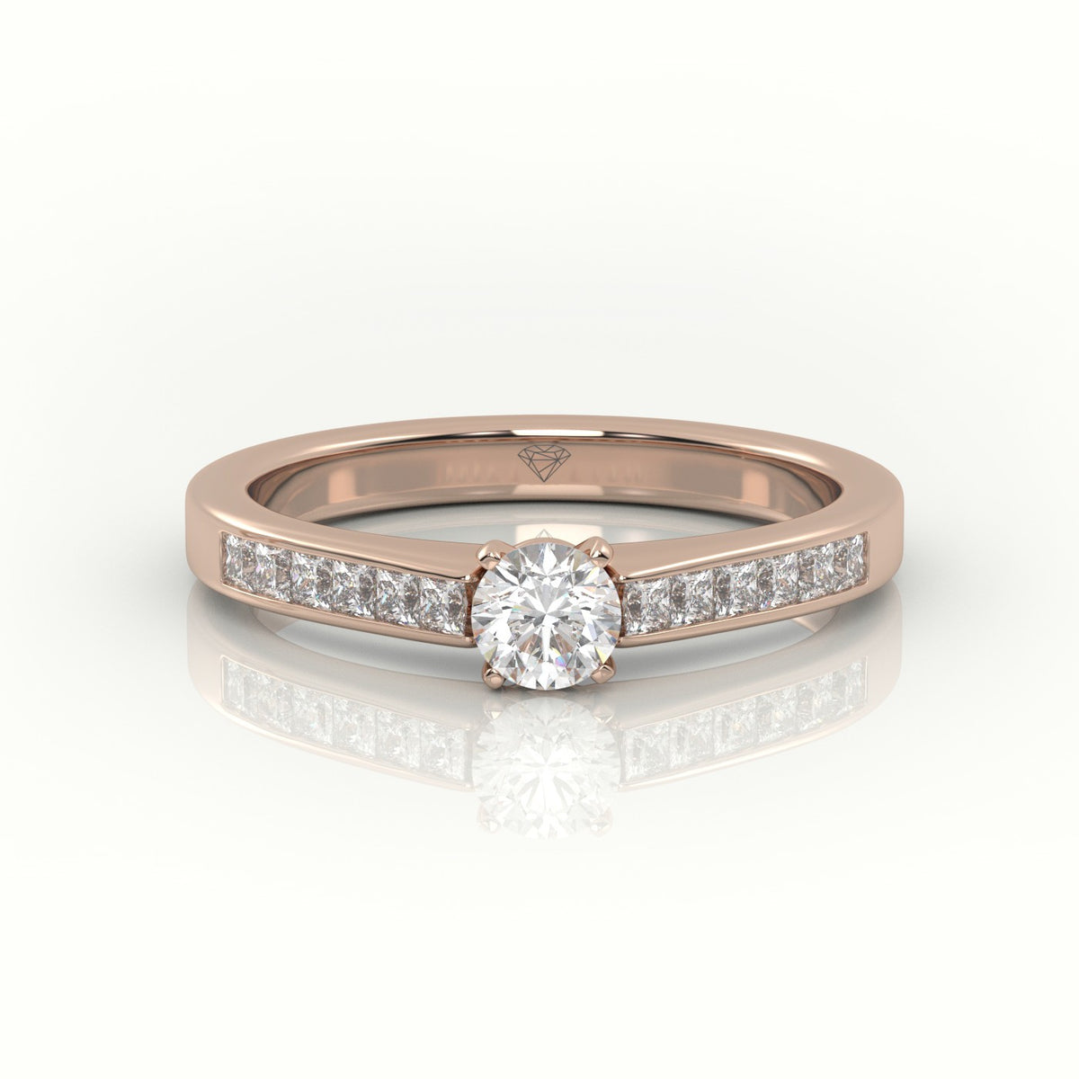 Round-Cut Diamond 4 Prong Channel Setting Engagement Ring — Rose Gold