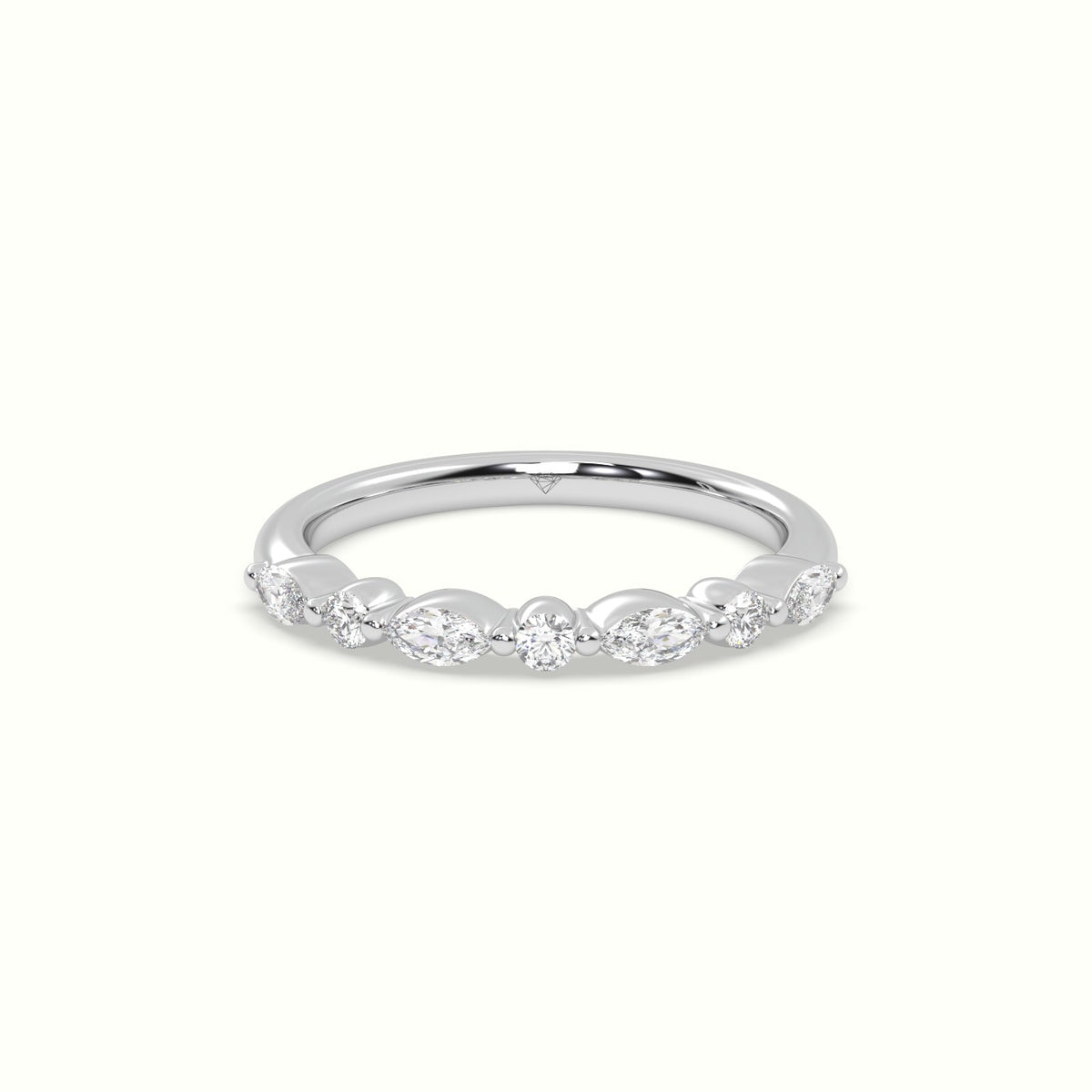 Marquise And Round Diamond Half Eternity Wedding Ring — White Gold