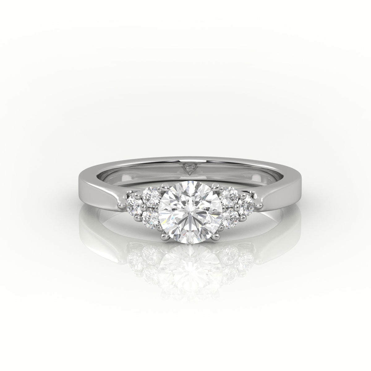 Round Cut Diamond 4 Prongs Side Stone Setting Engagement Ring — White Gold