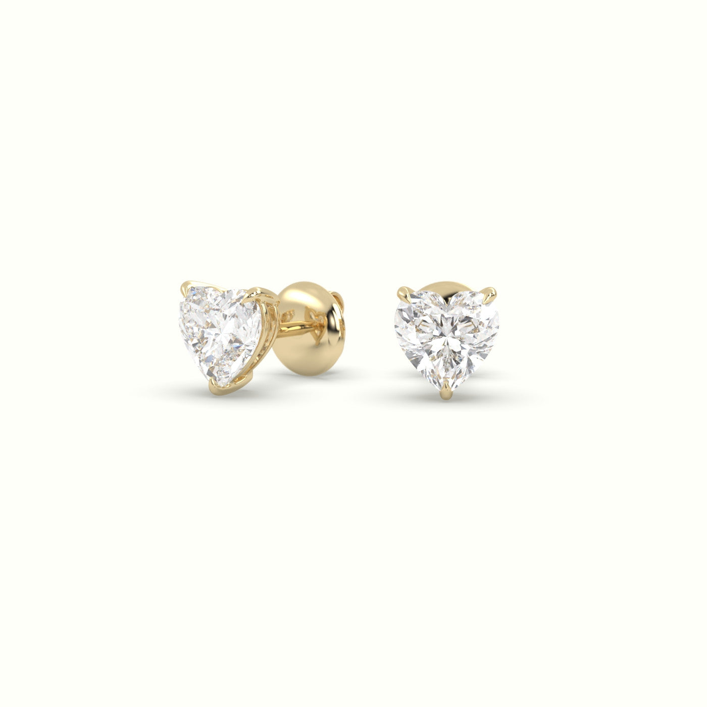 Heart Cut Solitaire Lab-Grown Diamond Stud Earrings 18K Yellow Gold