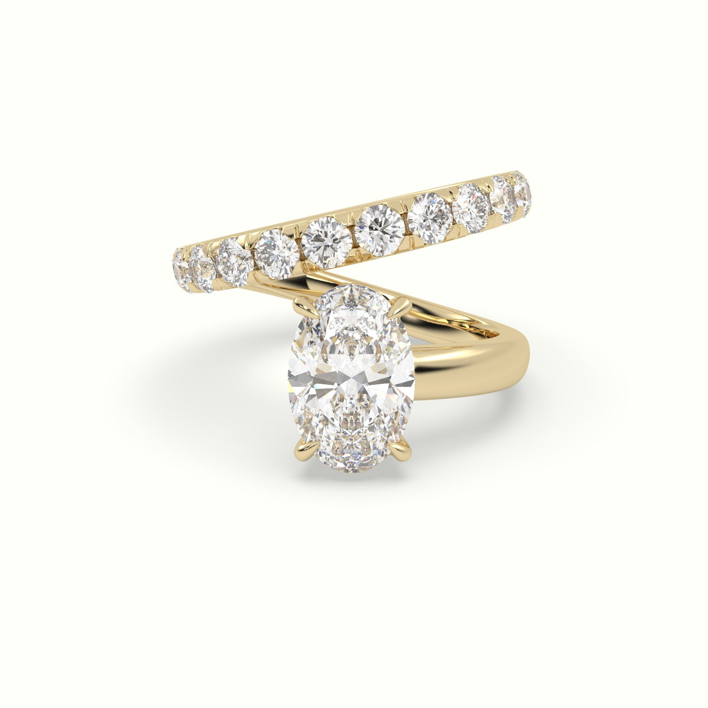 Oval Diamond Solitaire Pavé Engagement Ring — Yellow Gold