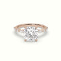 Cushion Cut Diamond Engagement Ring With Marquise And Round Side Stones — Rose Gold
