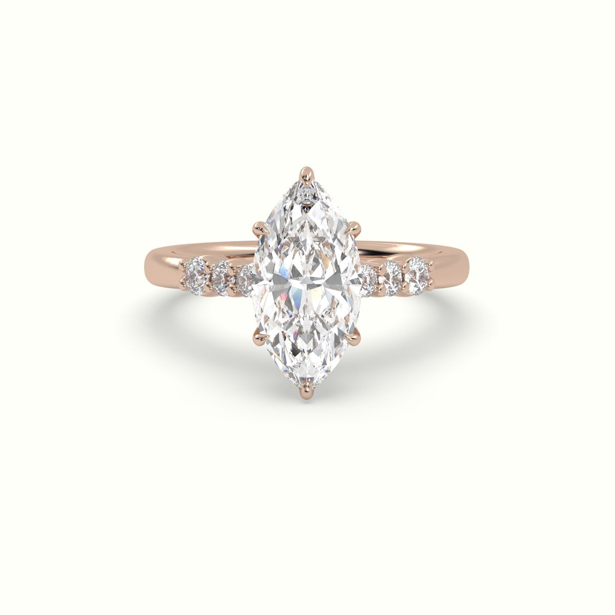 Marquise Cut Diamond Engagement Ring With Side Stones — Rose Gold