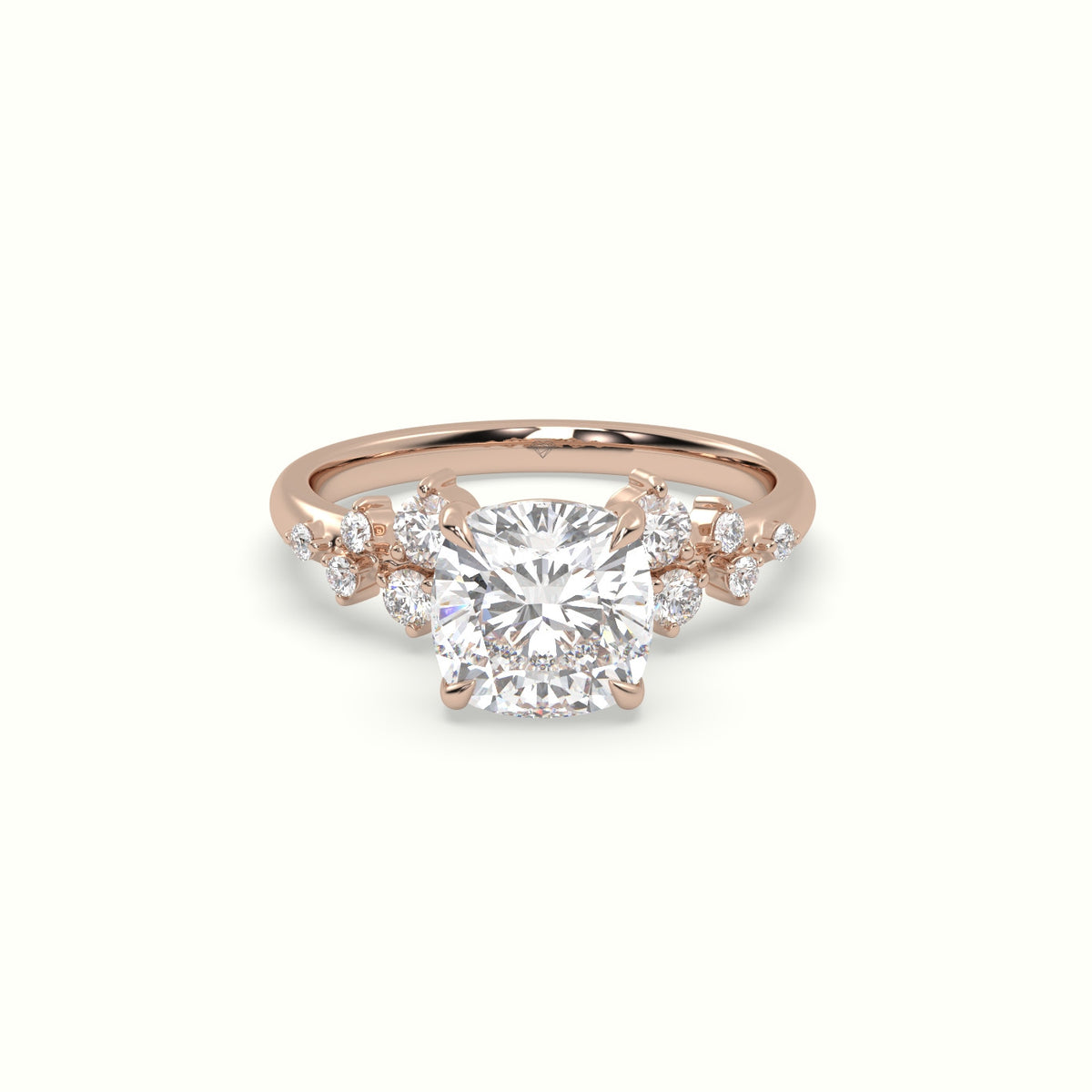 Cushion Diamond Side Stone Engagement Ring — Rose Gold