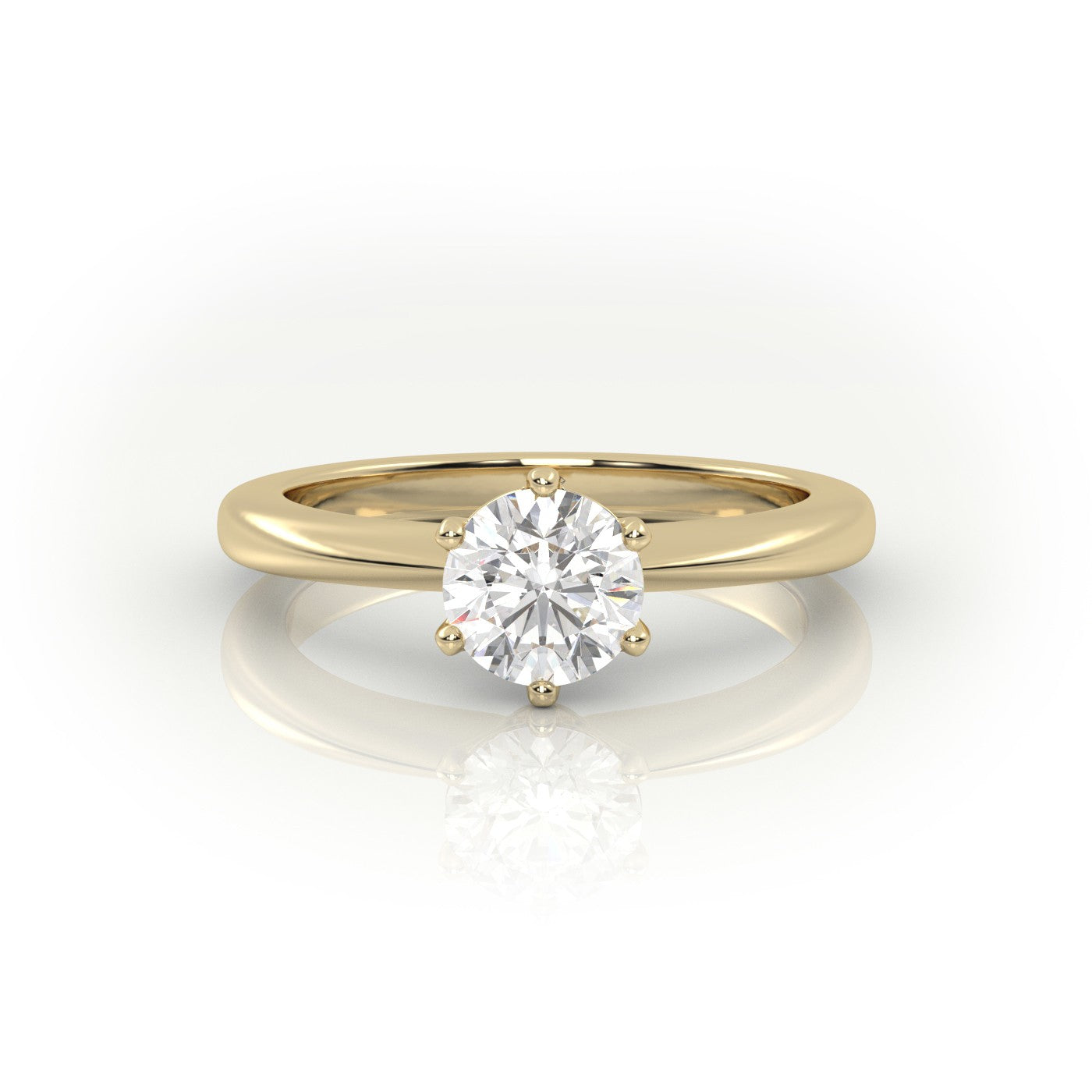 Round Cut 6 Prongs Solitaire Engagement Ring — Yellow Gold
