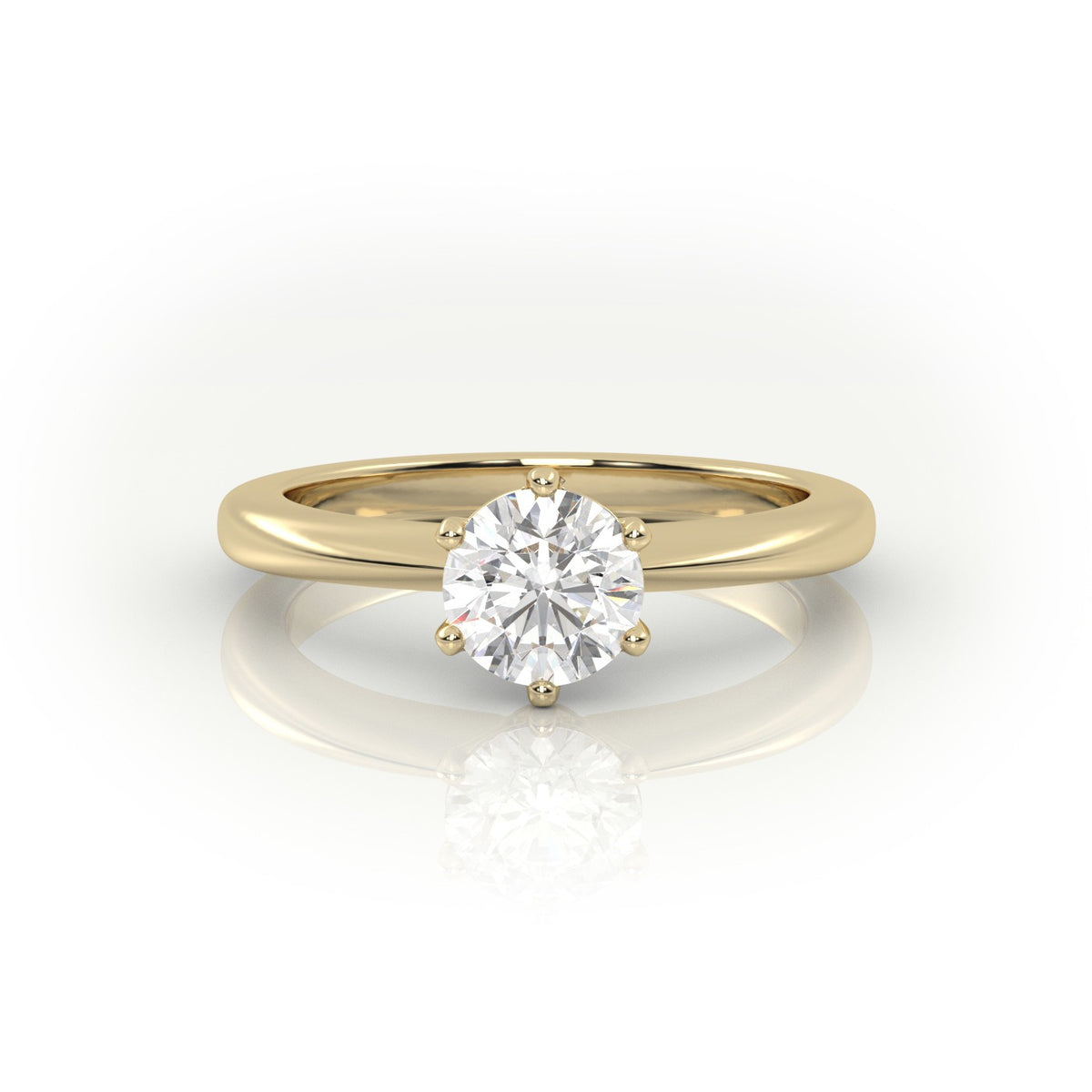 Round Cut 6 Prongs Solitaire Engagement Ring — Yellow Gold
