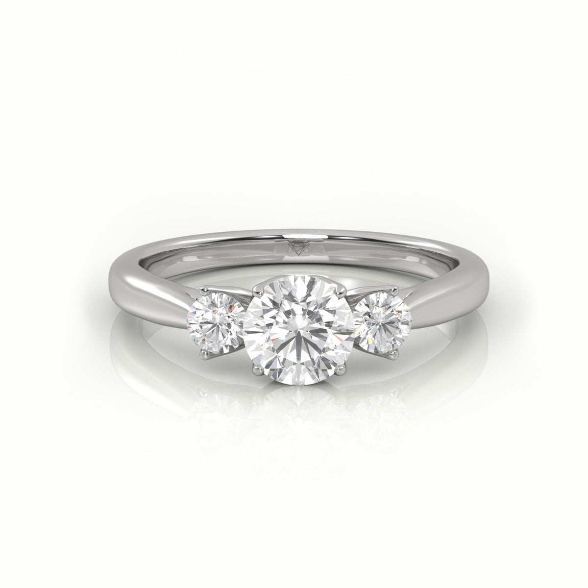 Round Cut Diamond Side Stone Engagement Ring — White Gold