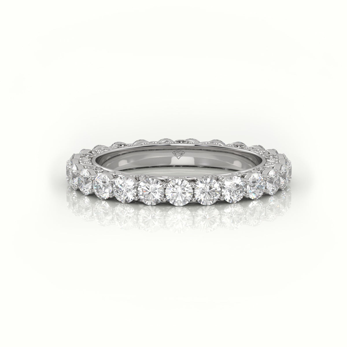 Round Cut Diamond Low Dome Basket Eternity Wedding Band — White Gold