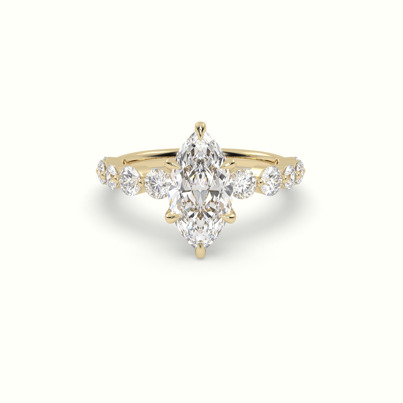 Marquise Cut Diamond Engagement Ring With Side Stones — Yellow Gold