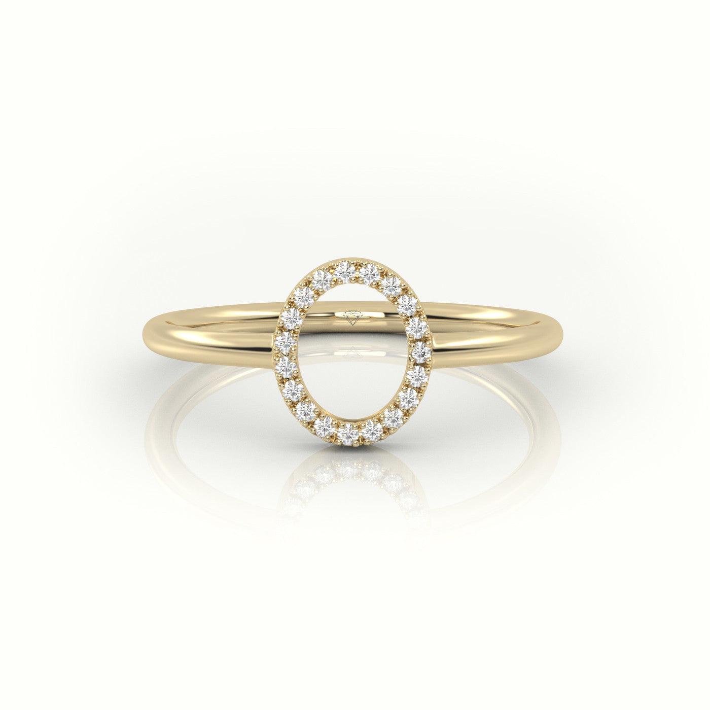 Round Cut Diamonds “O” Initials Monogram Alphabet Ring — Yellow Gold