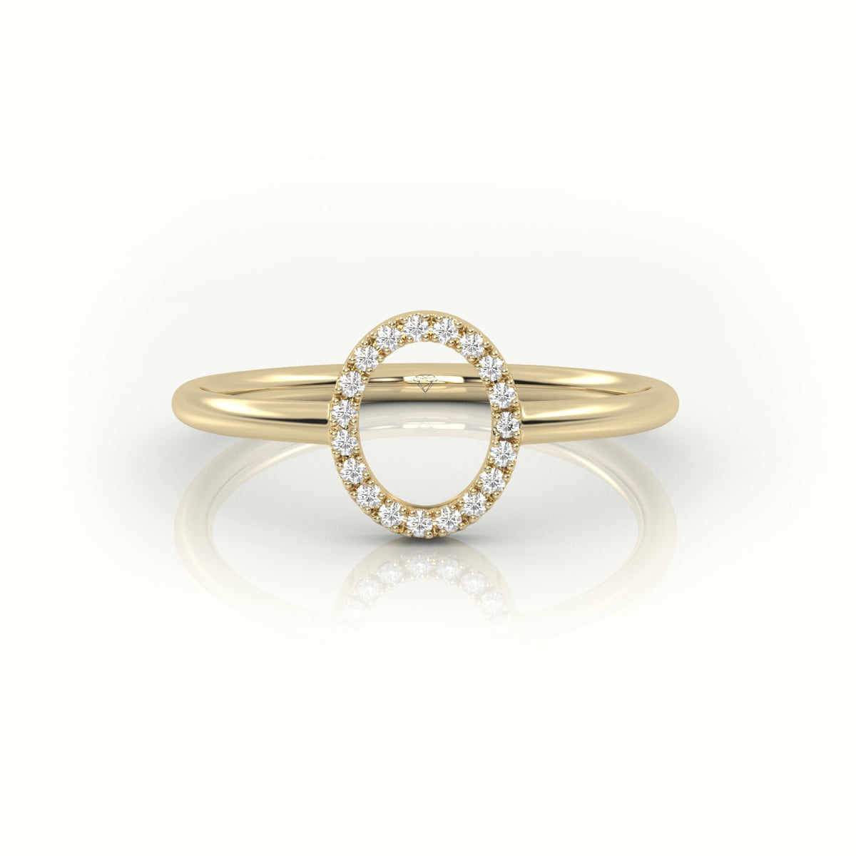 Round Cut Diamonds “O” Initials Monogram Alphabet Ring — Yellow Gold