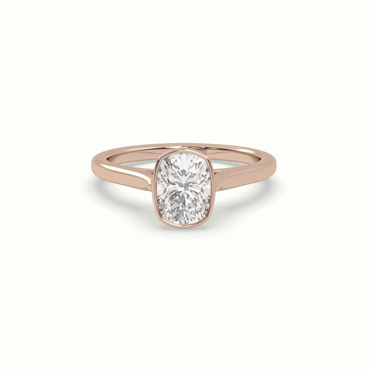 Cushion Cut Diamond Bezel Set Engagement Ring — Rose Gold