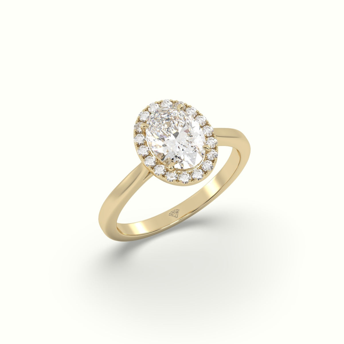 Oval Cut Diamond Halo Engagement Ring — Yellow Gold