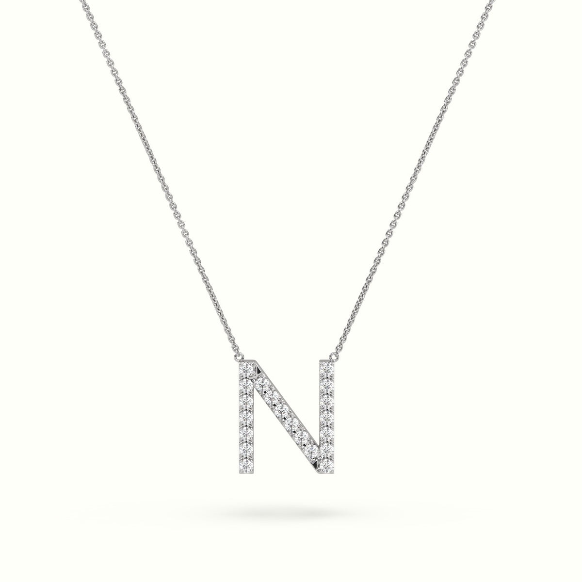 Initial "N" Diamond Necklace - 18k Gold — White Gold