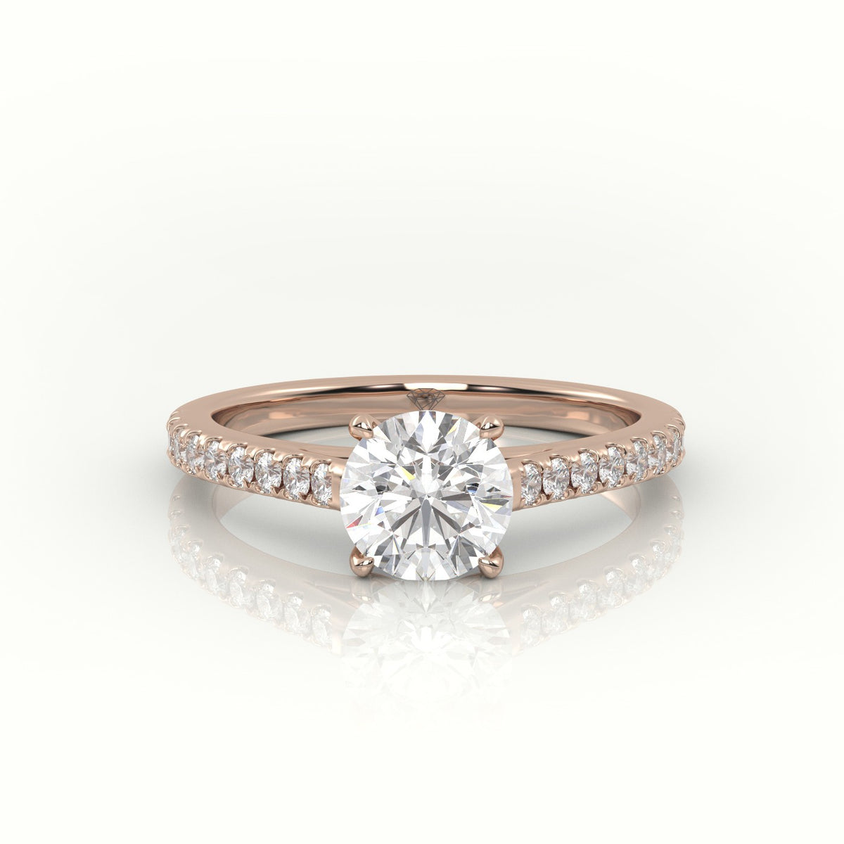Round Cut Diamond Pave Setting Engagement Ring — Rose Gold