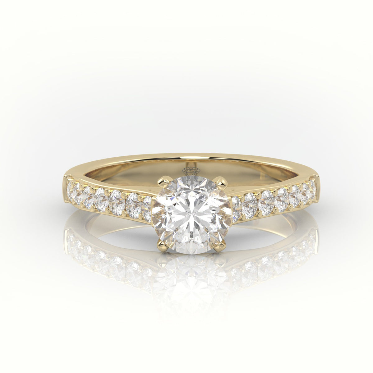 Round-Cut Diamond 4 Prong Pave Setting Engagement Ring — Yellow Gold
