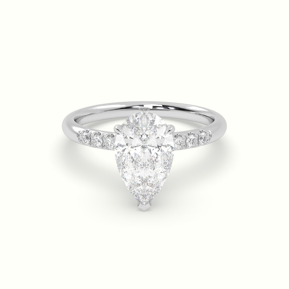 Pear Cut Diamond Pave Engagement Ring — White Gold