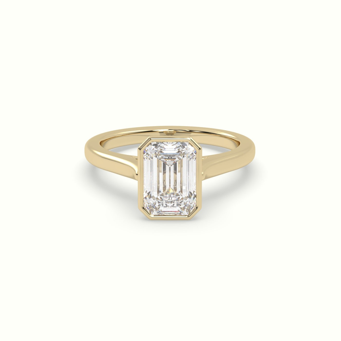Emerald Cut Diamond Bezel Set Engagement Ring — Yellow Gold