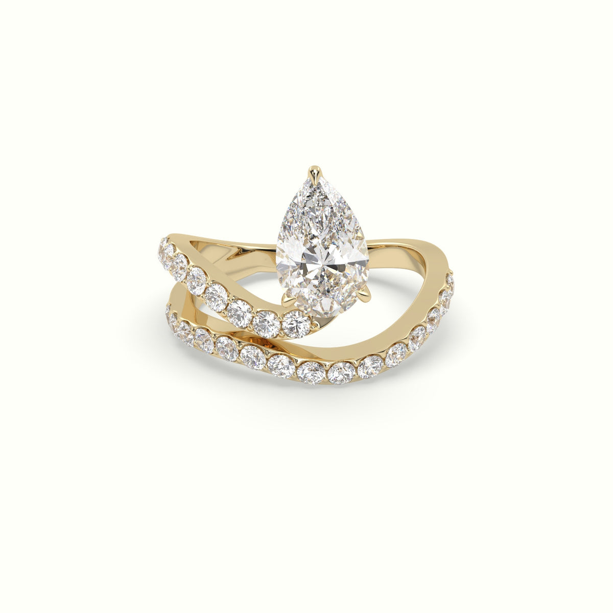 Pear Diamond Solitaire Pavé Engagement Ring — Yellow Gold