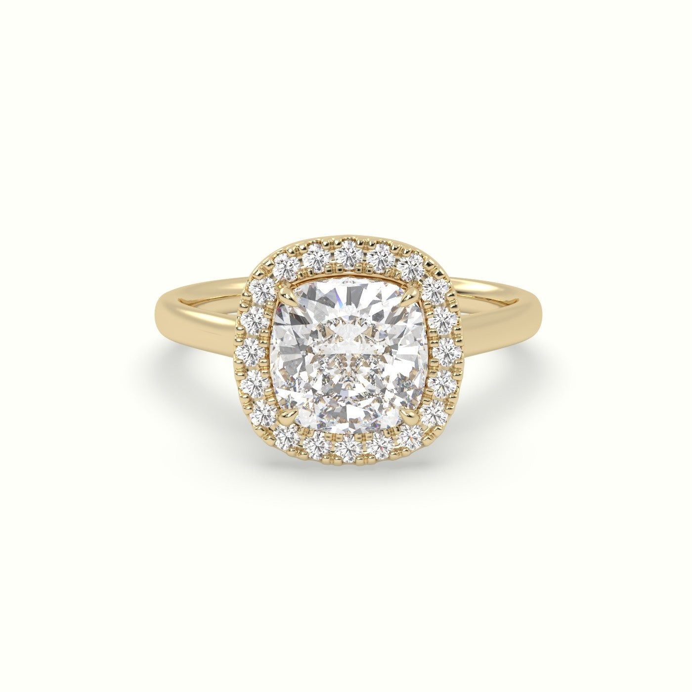 Cushion Cut Halo Diamond Engagement Ring — Yellow Gold