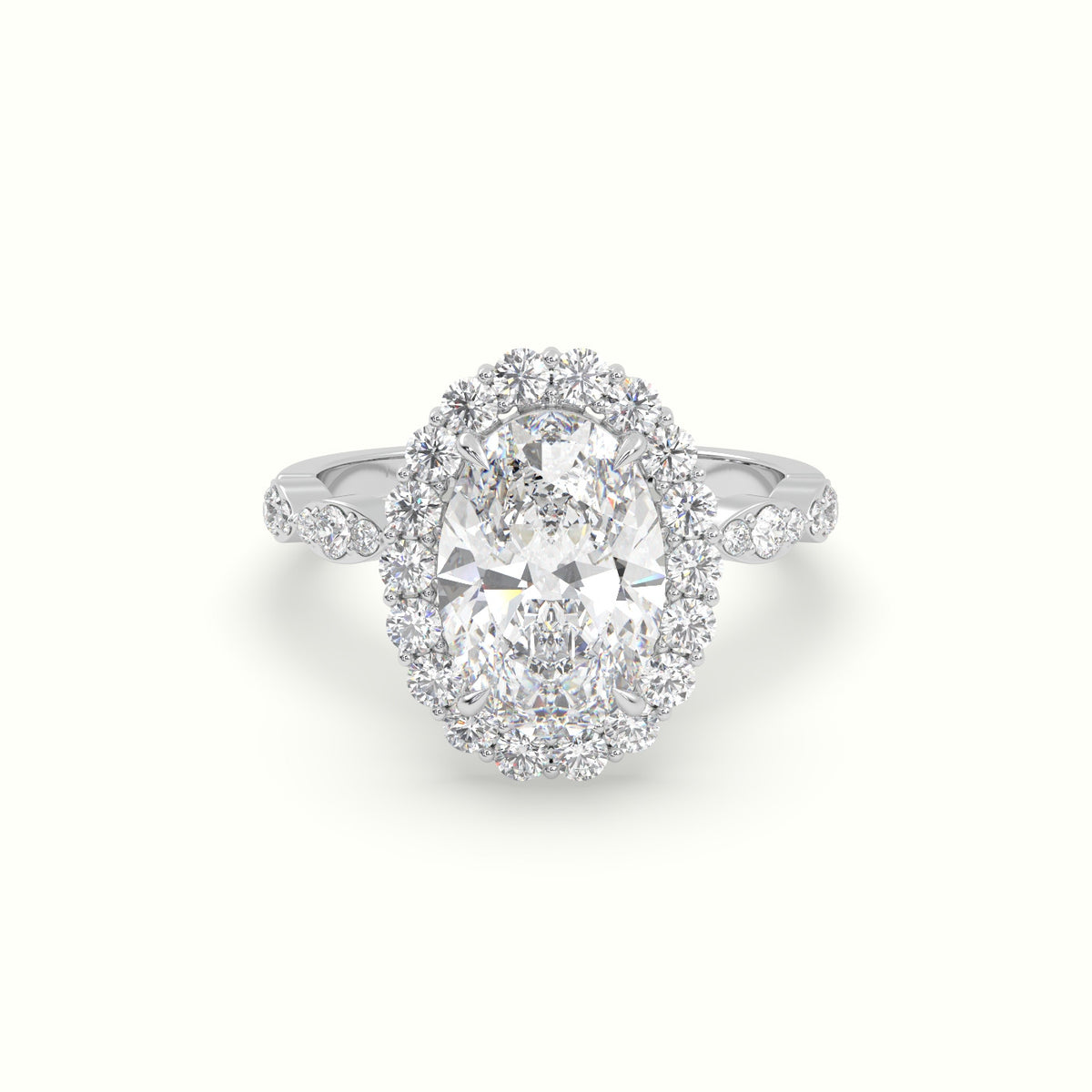 Oval Diamond Halo Pave Engagement Ring — White Gold