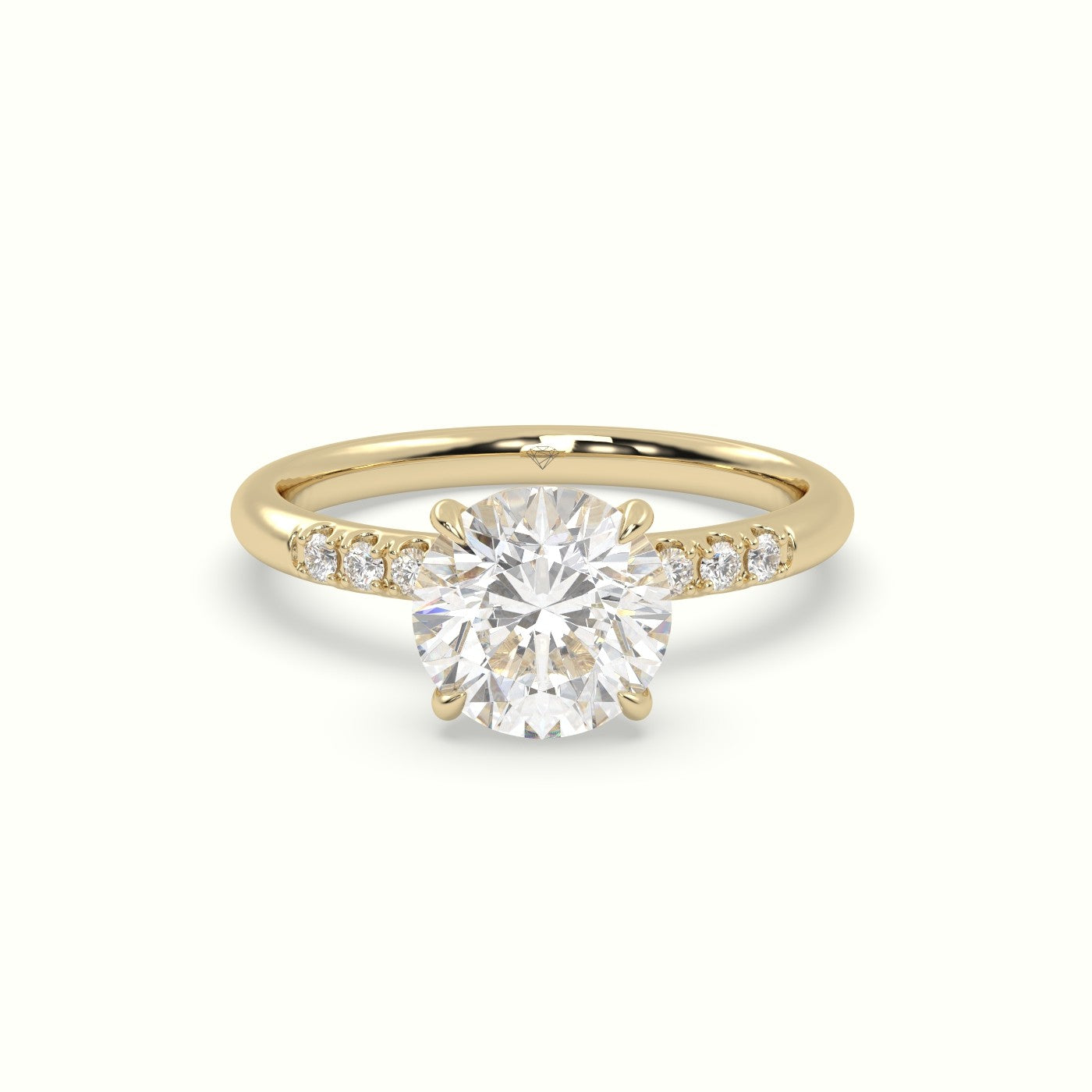Round Cut Diamond Pave Engagement Ring — Yellow Gold