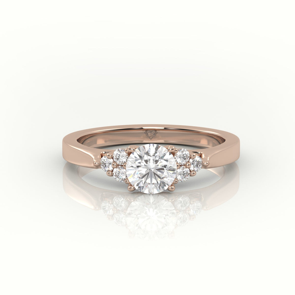 Round Cut Diamond 4 Prongs Side Stone Setting Engagement Ring — Rose Gold