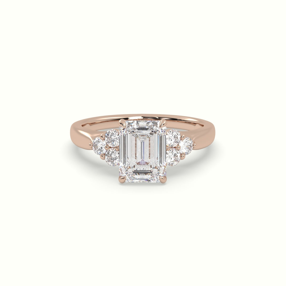 Emerald Cut Diamond Side Stone Engagement Ring — Rose Gold
