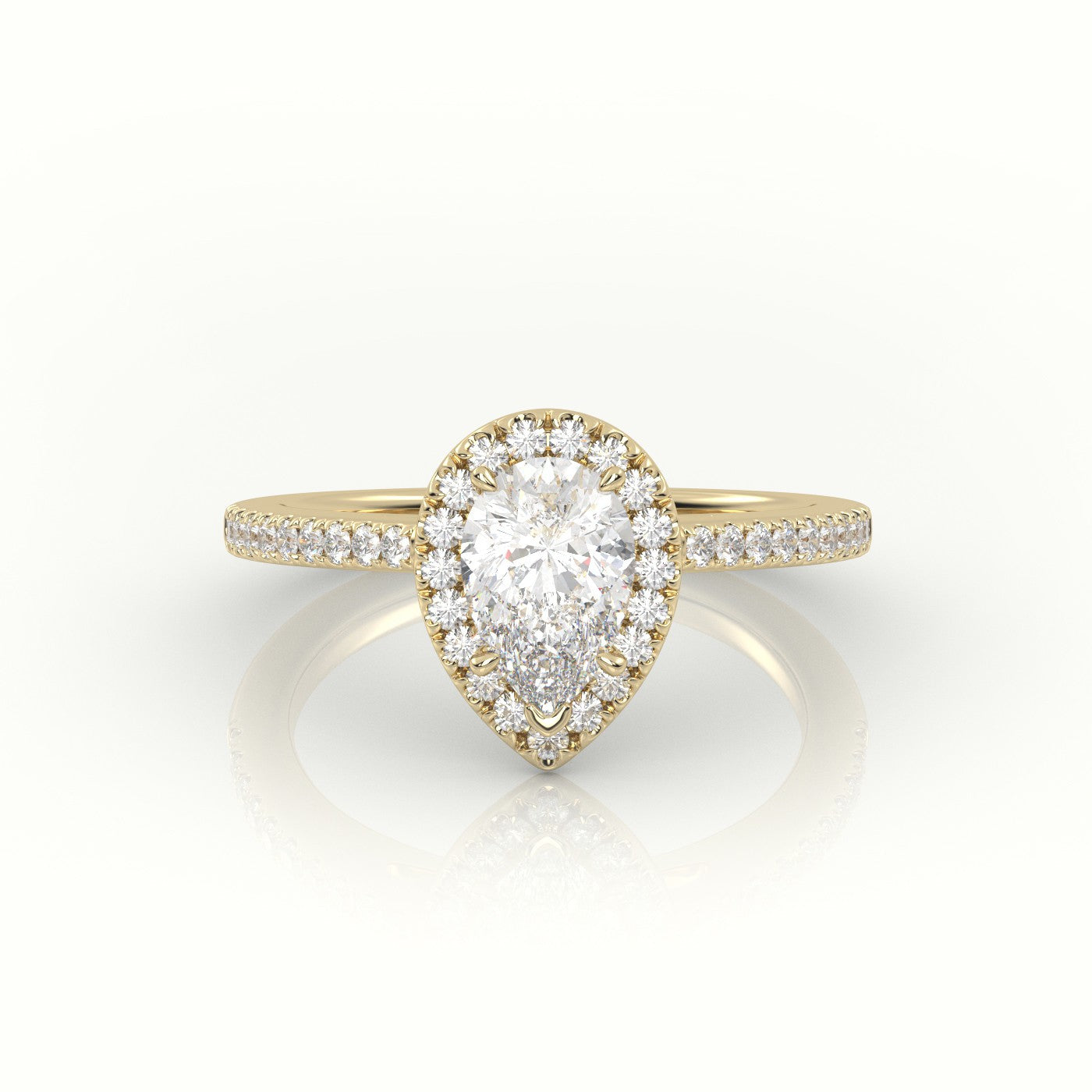 Pear Cut Diamond Halo Pave Setting Engagement Ring — Yellow Gold