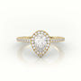 Pear Cut Diamond Halo Pave Setting Engagement Ring — Yellow Gold