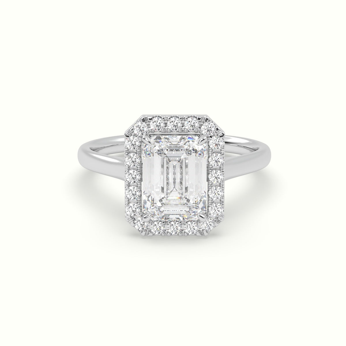 Emerald Cut Halo Diamond Engagement Ring — White Gold