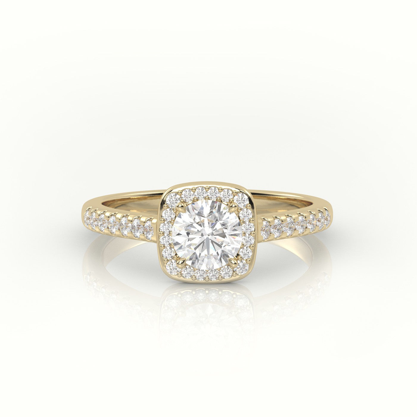 Round-Cut Diamond Halo Scallop-Setting Engagement Ring — Yellow Gold