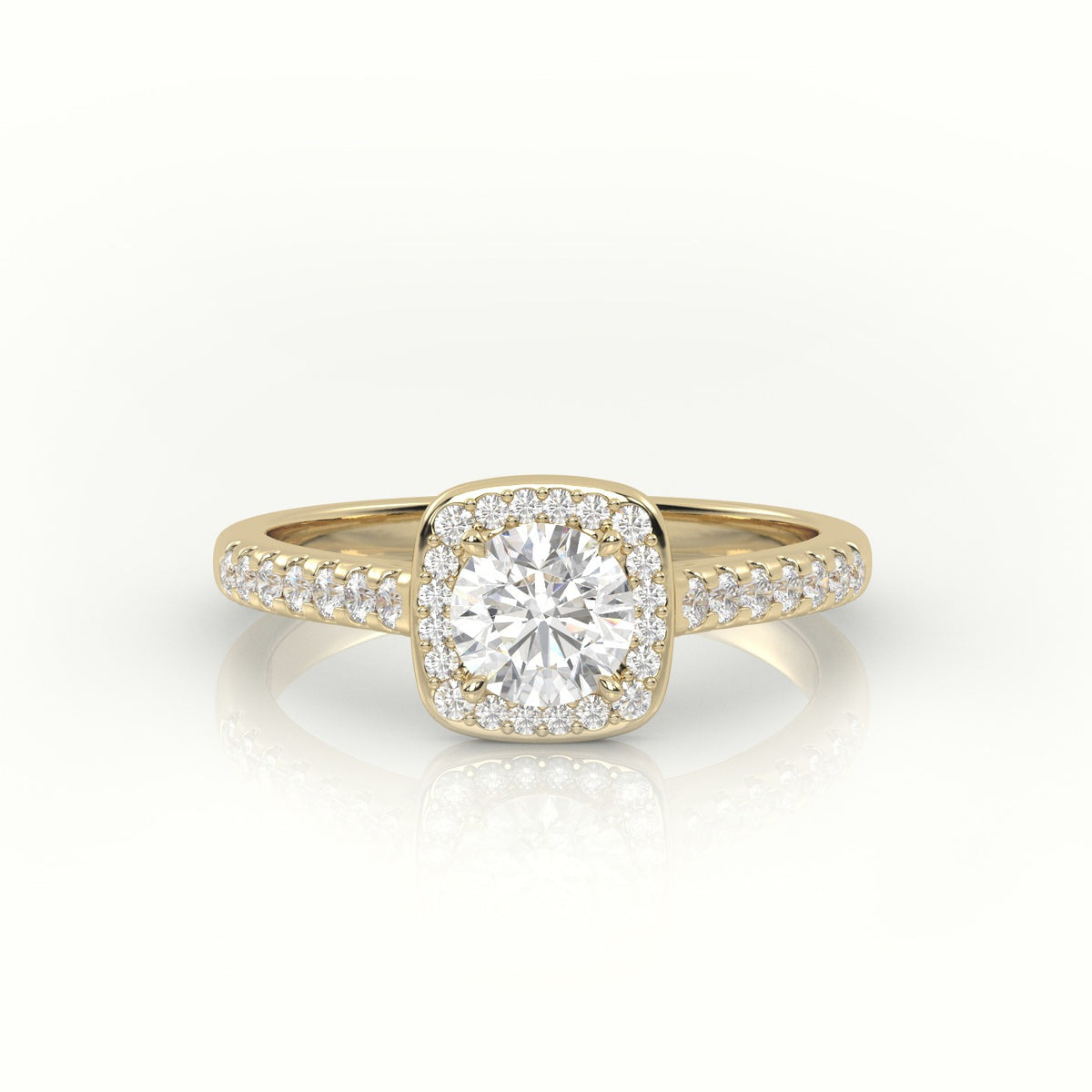 Round-Cut Diamond Halo Scallop-Setting Engagement Ring — Yellow Gold