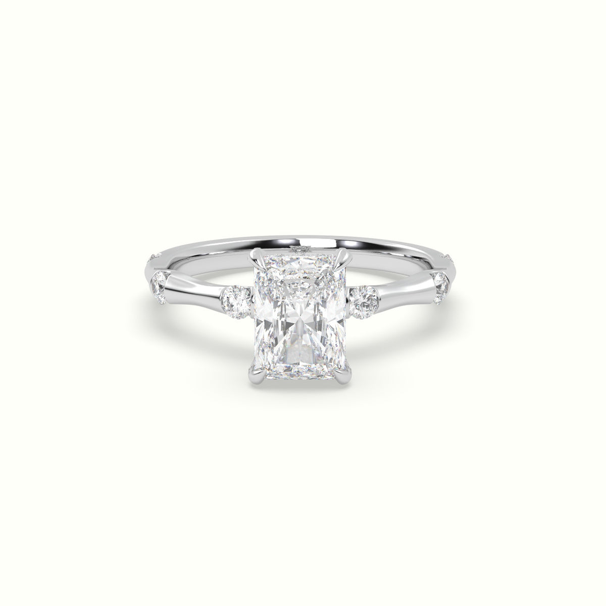 Radiant Diamond Side Stone Engagement Ring — White Gold