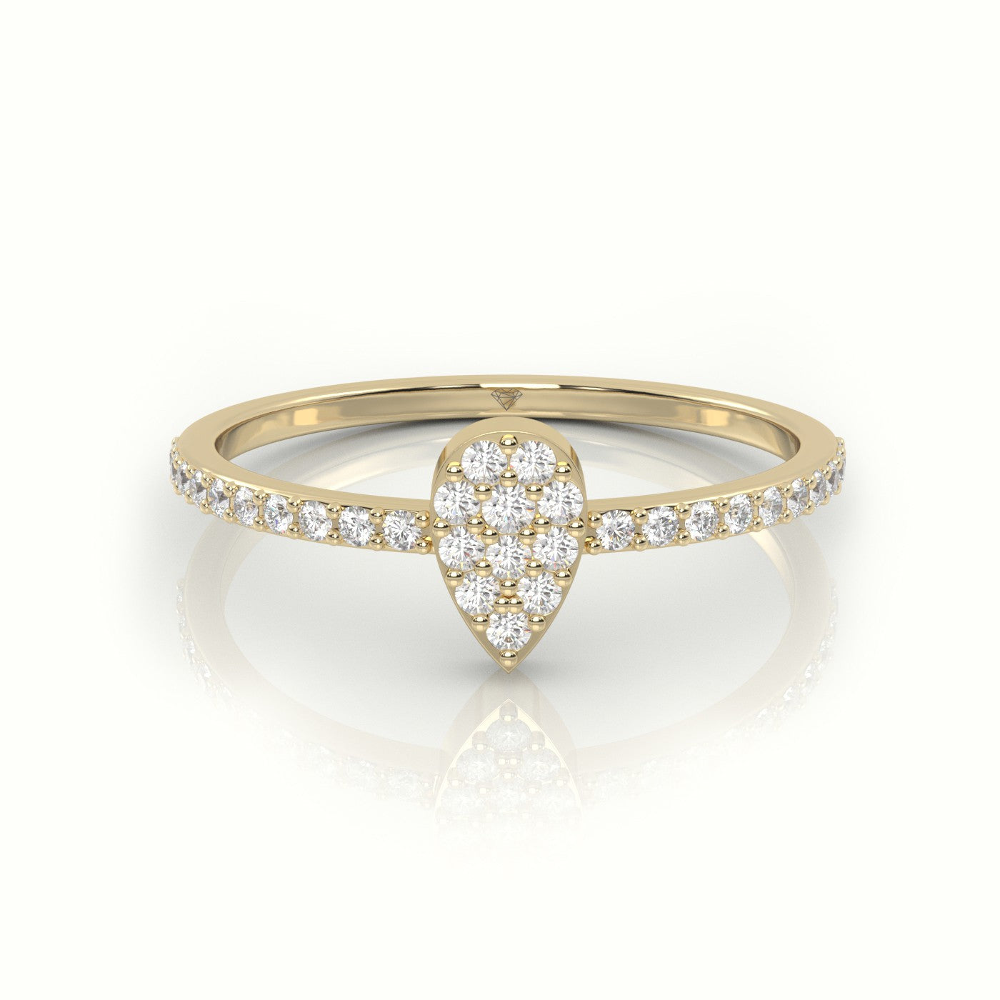 Round Cut Diamond Pear Style Pave Setting Designer Ring — Yellow Gold