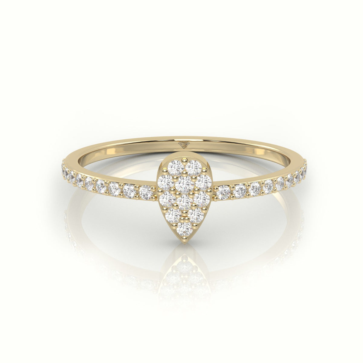 Round Cut Diamond Pear Style Pave Setting Designer Ring — Yellow Gold
