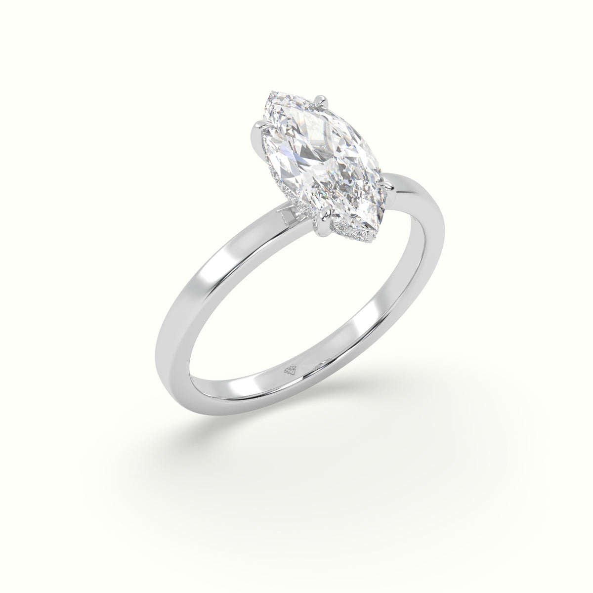 Marquise Cut Hidden Halo Engagement Ring — White Gold