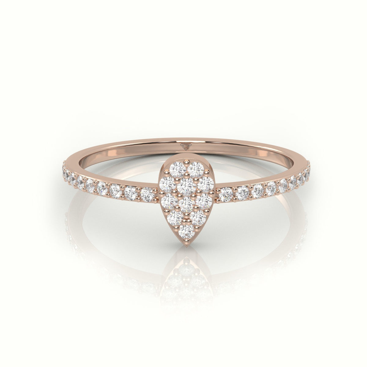 Round Cut Diamond Pear Style Pave Setting Designer Ring — Rose Gold
