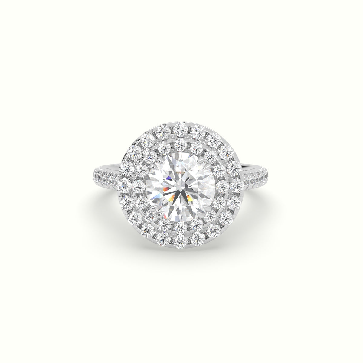 Round Cut Diamond Halo Engagement Ring — White Gold