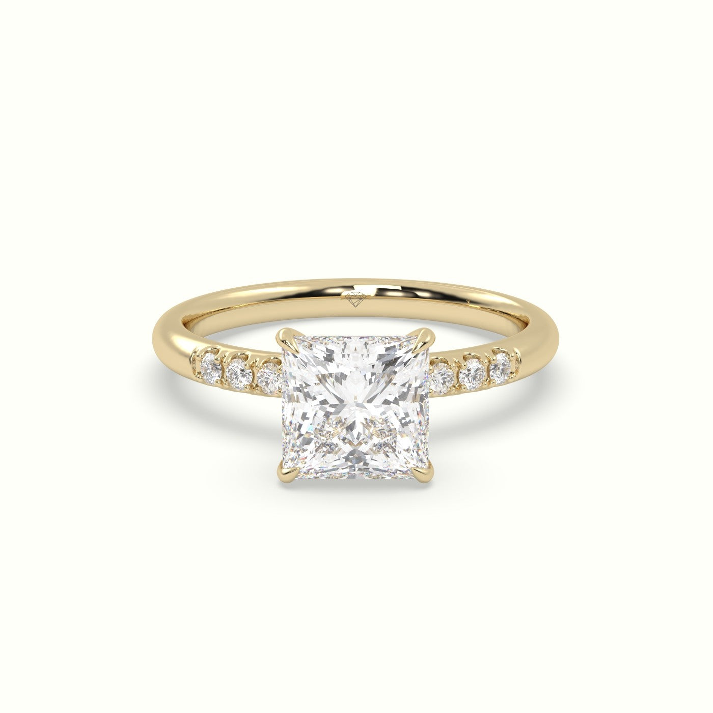 Princess Cut Diamond Pave Engagement Ring — Yellow Gold