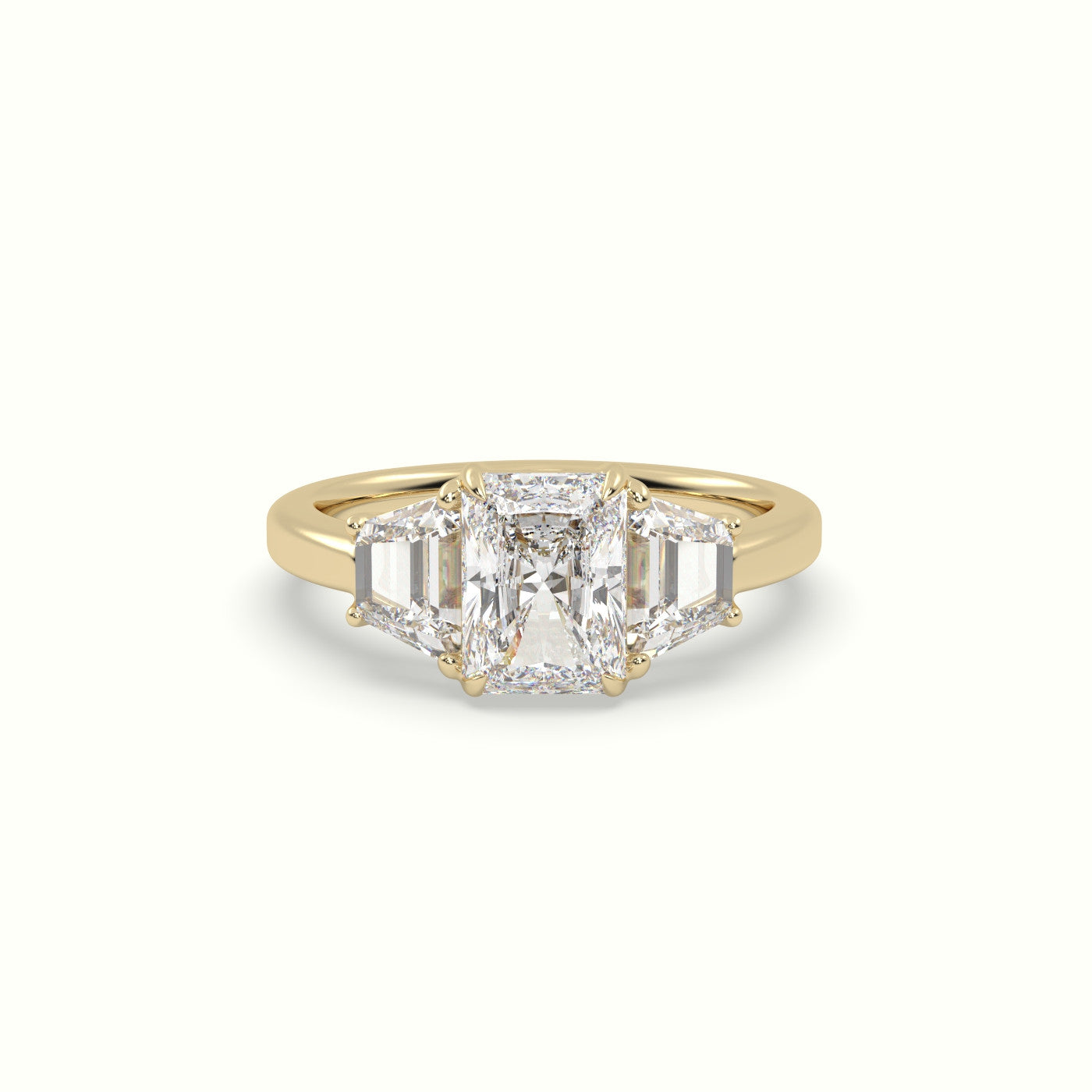 Radiant Diamond Trilogy Trapezium Engagement Ring — Yellow Gold