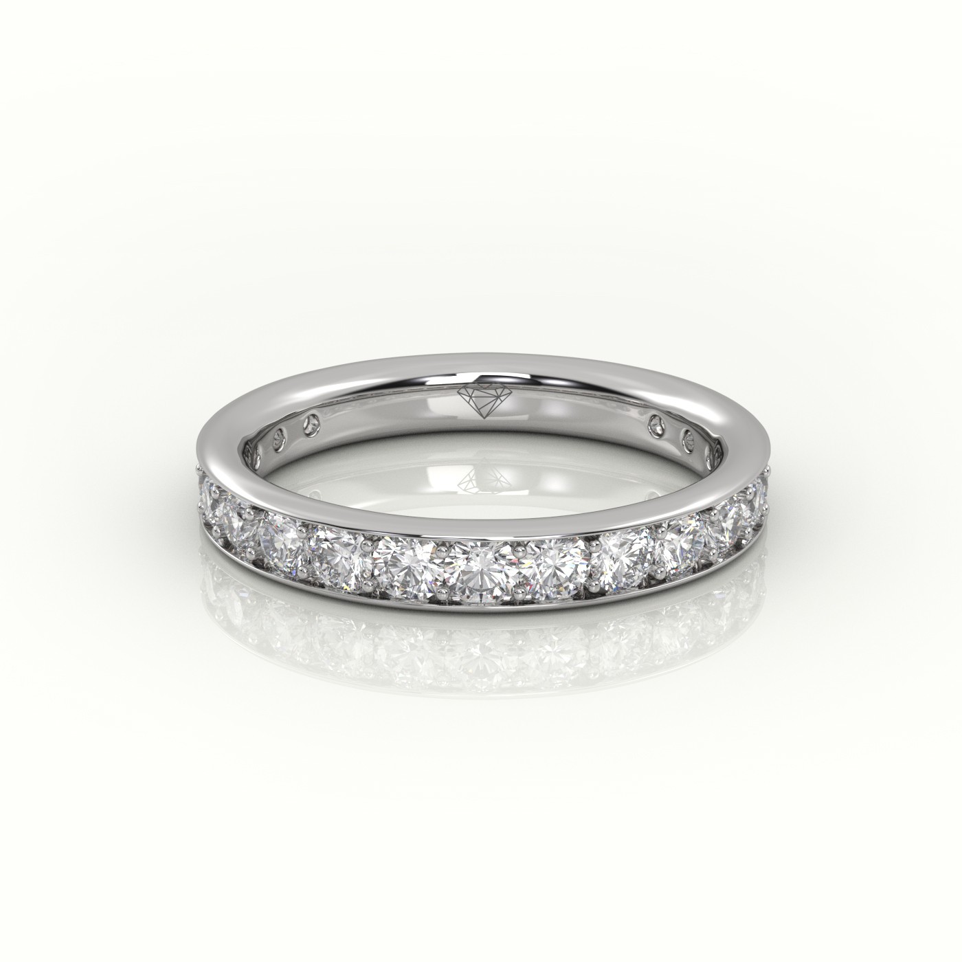 18k white gold  round cut channel set eternity band
