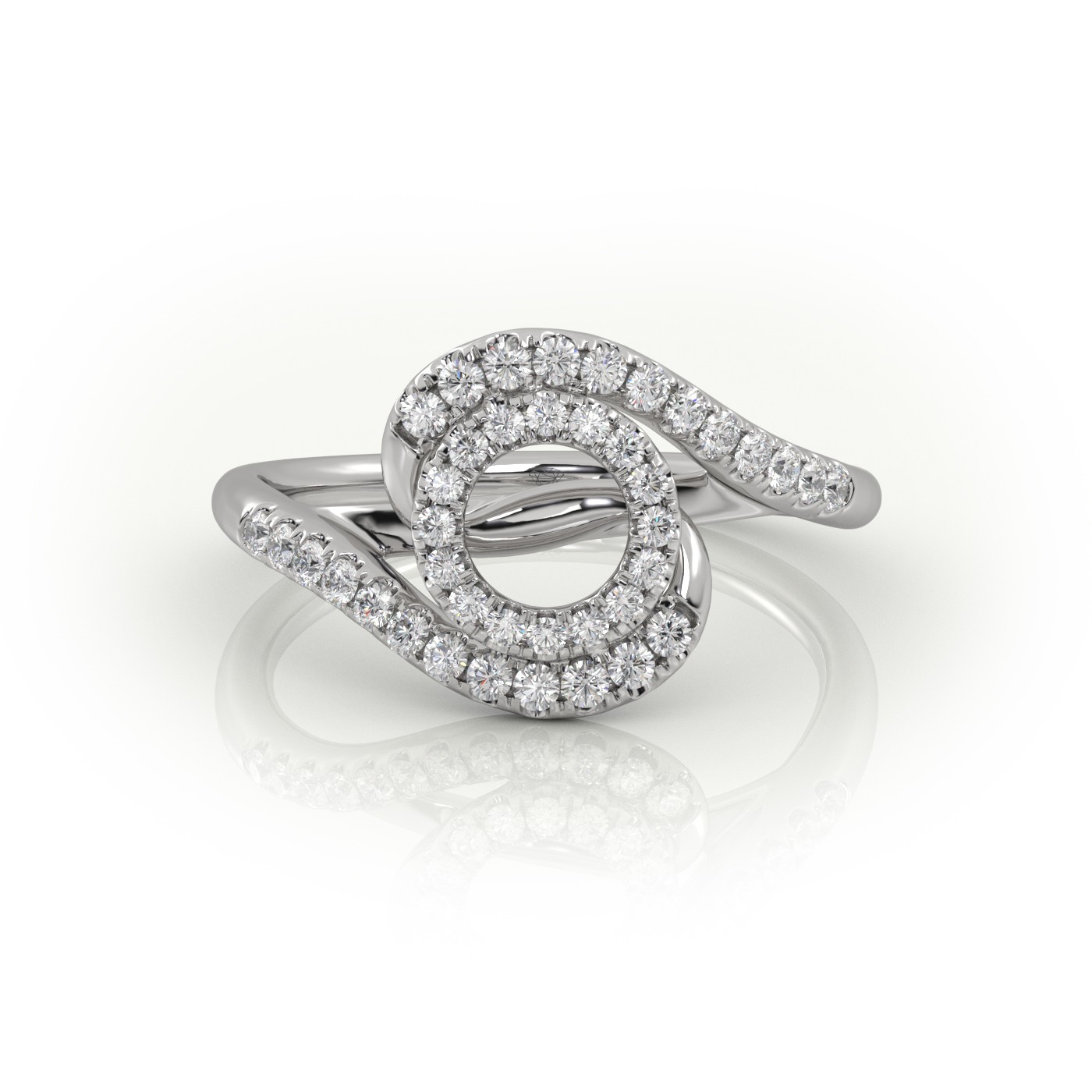 18k white gold  round cut twisted designer diamond engagement ring
