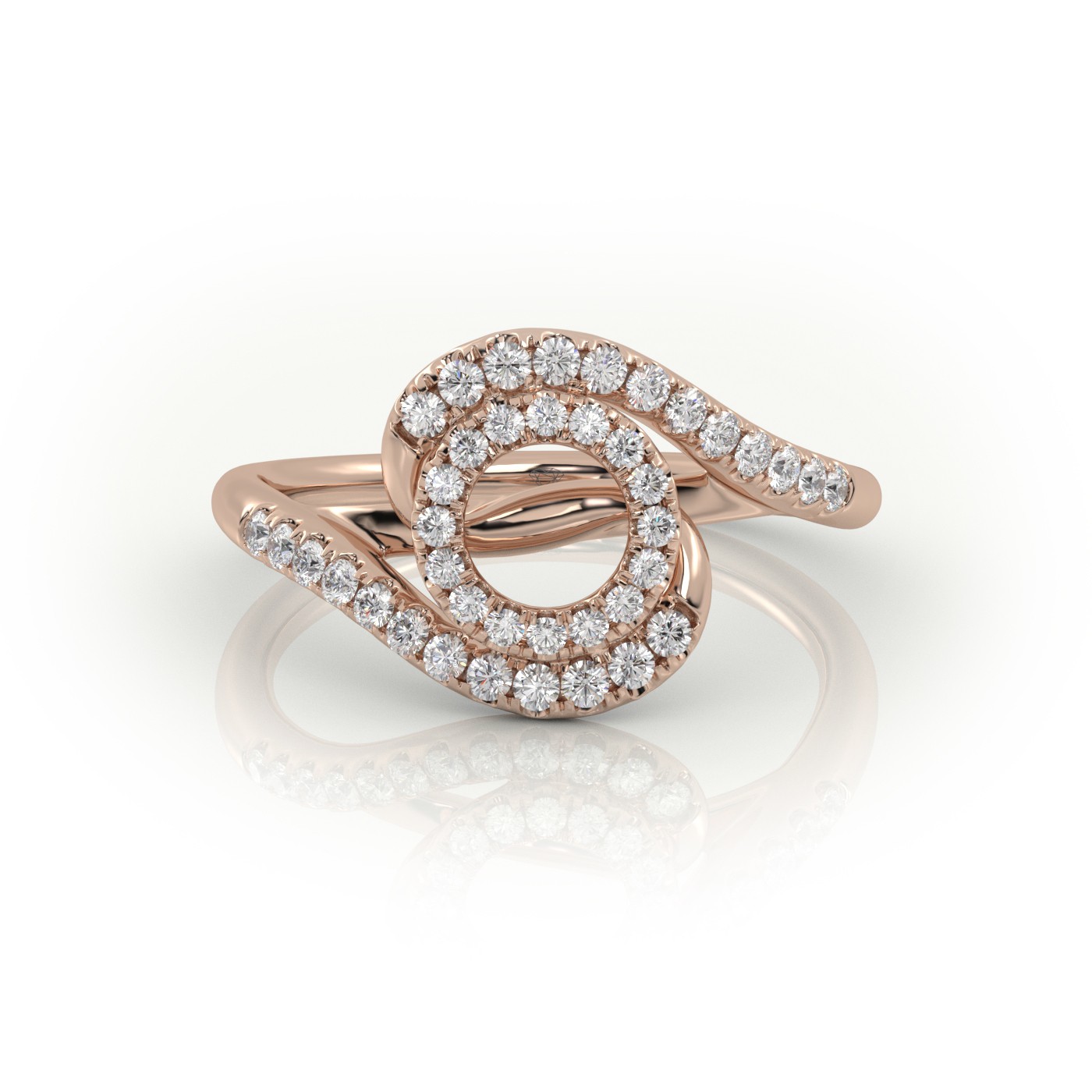 18k rose gold  round cut twisted designer diamond engagement ring