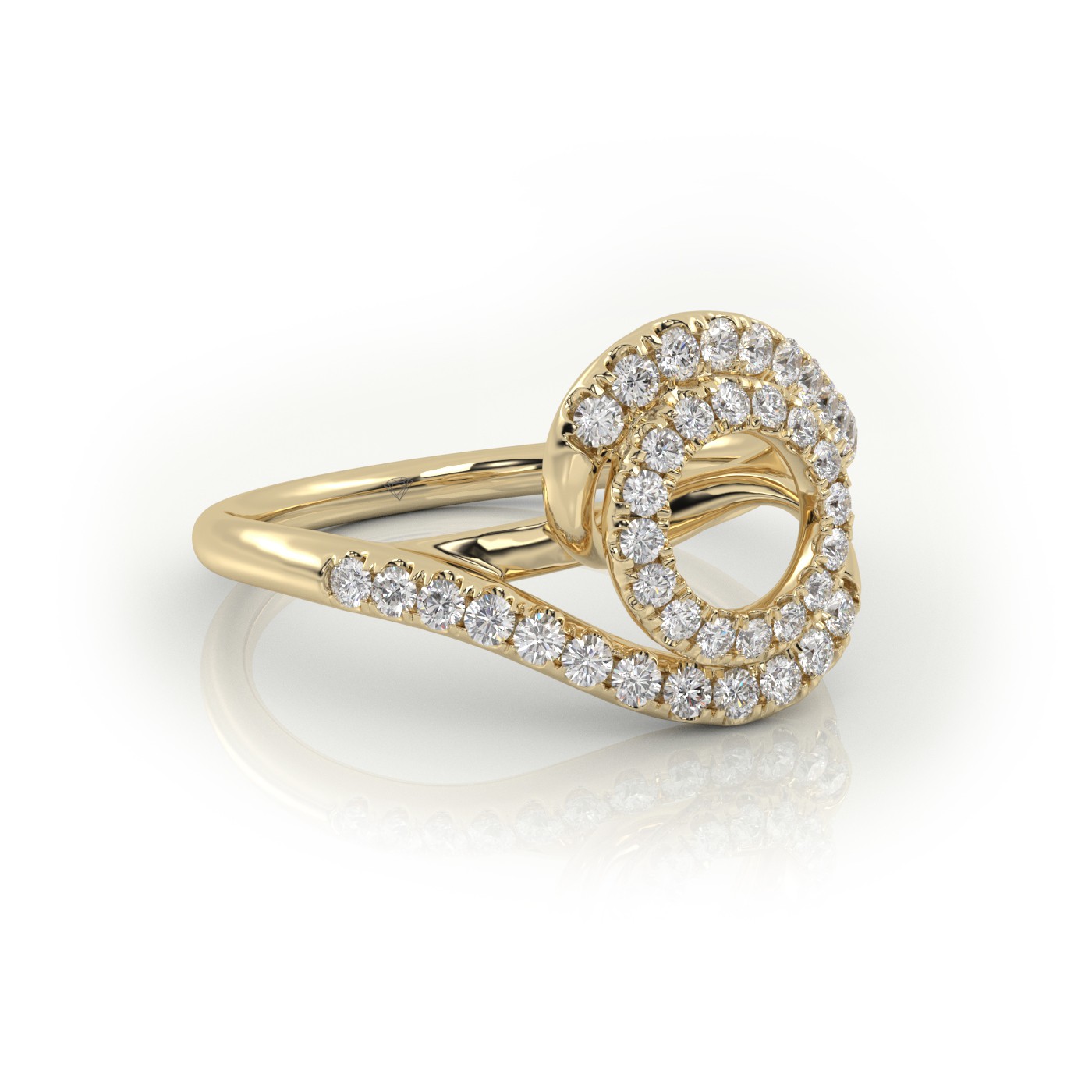 18k yellow gold  round cut twisted designer diamond engagement ring Photos & images