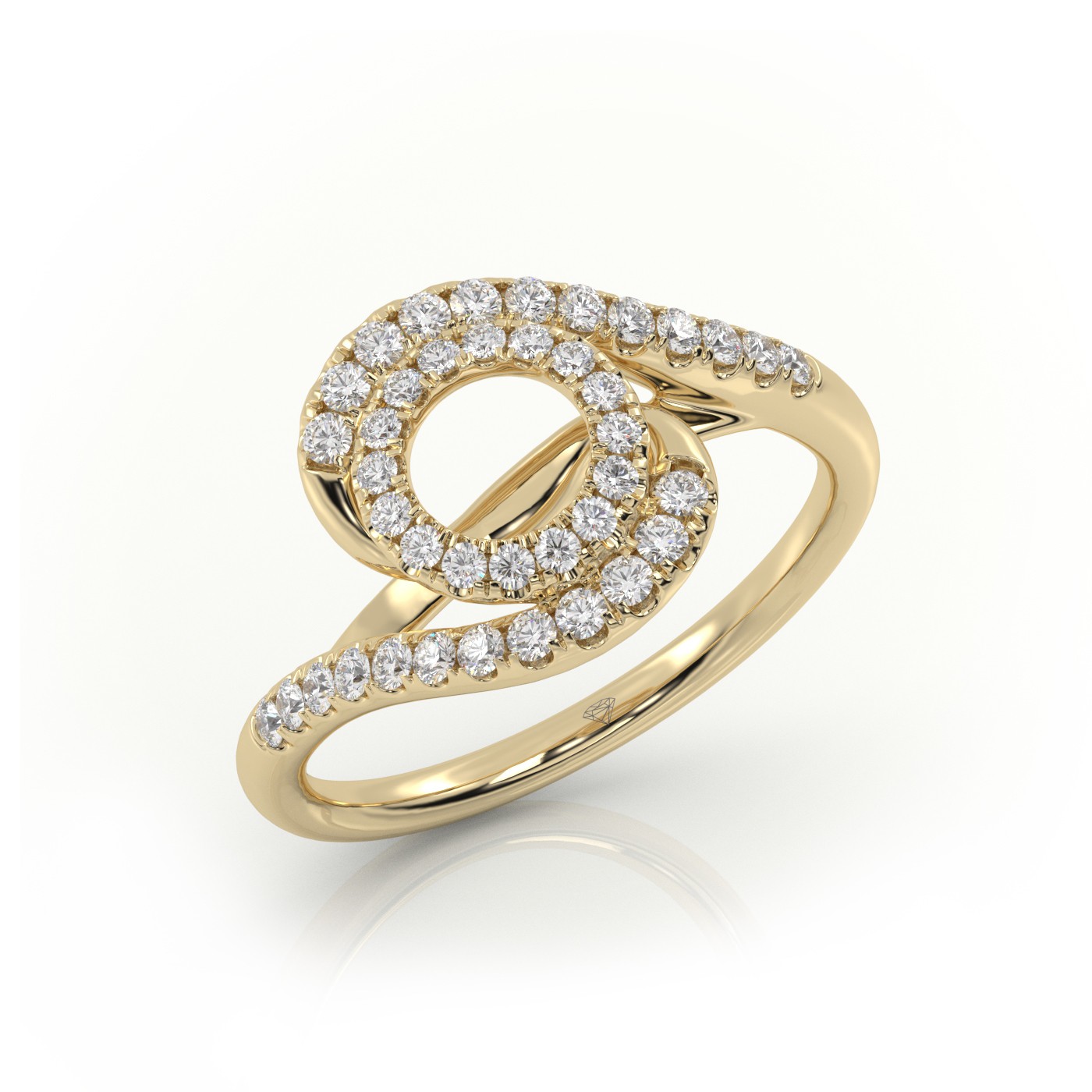 18k yellow gold  round cut twisted designer diamond engagement ring Photos & images