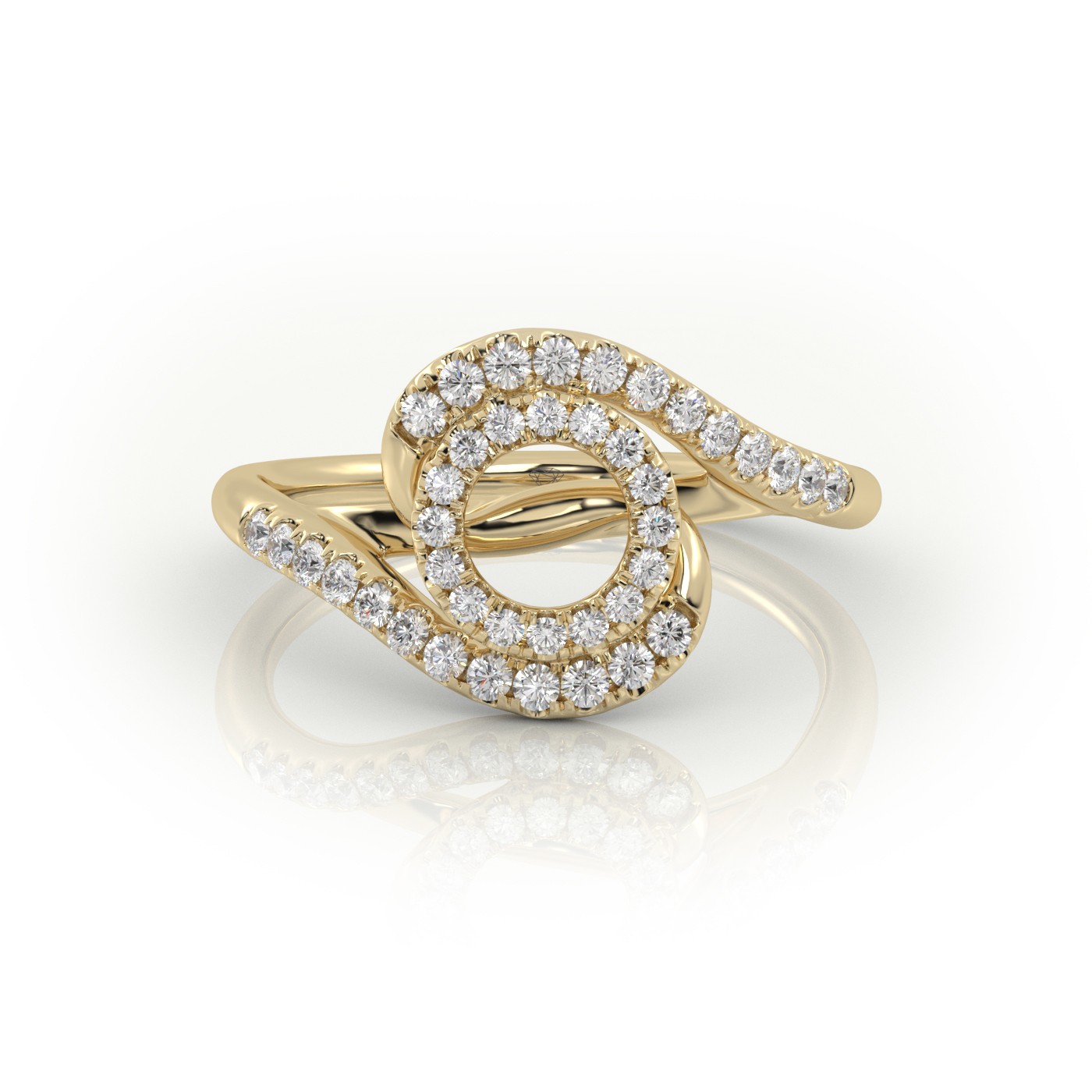 18k yellow gold  round cut twisted designer diamond engagement ring
