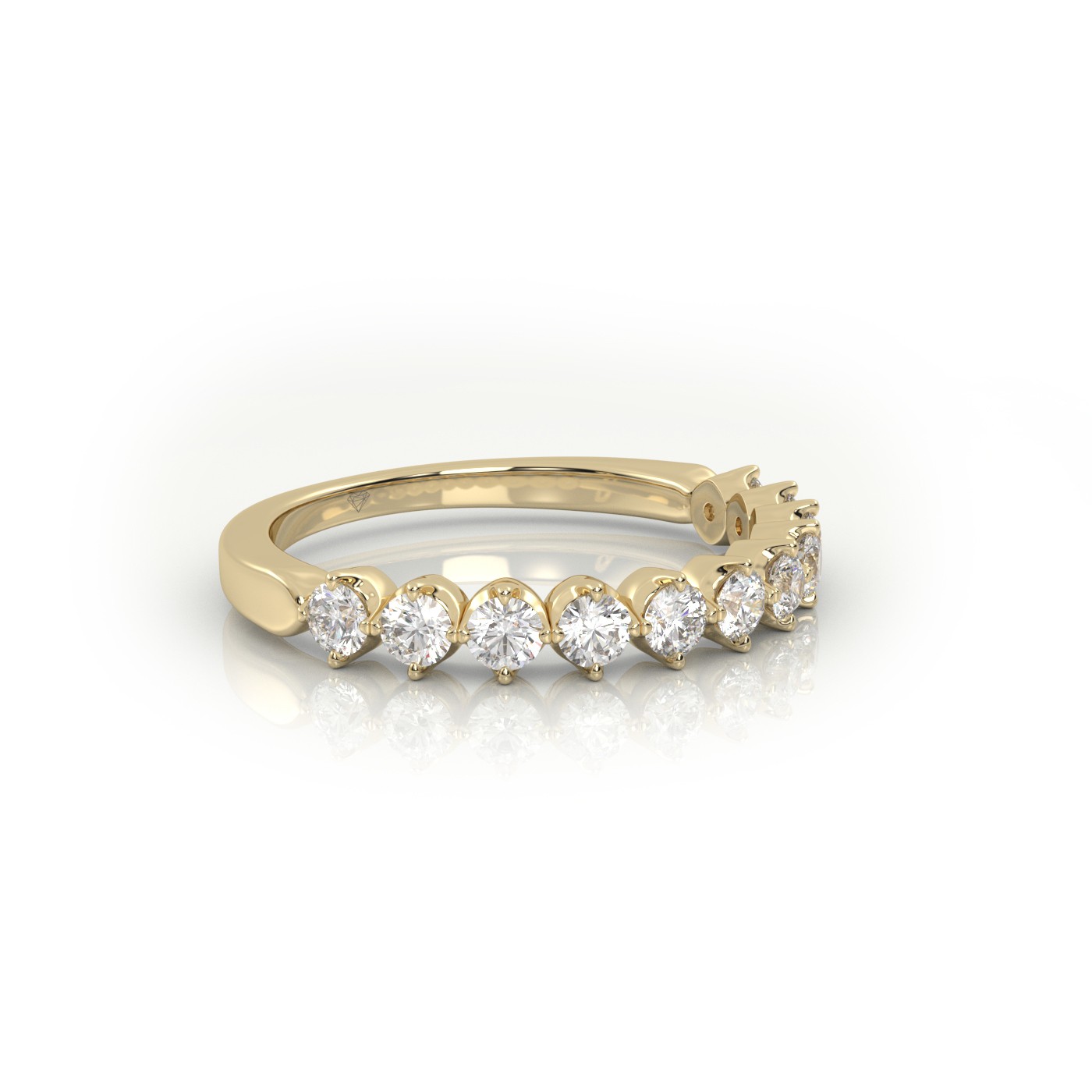 18k yellow gold  round cut shared prongs set half eternity band Photos & images